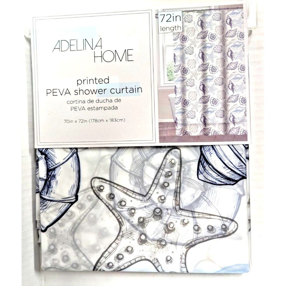 Coastal PEVA Shower Curtain Seaside Ocean Nautical Navy Blue Gray Opaque NEW